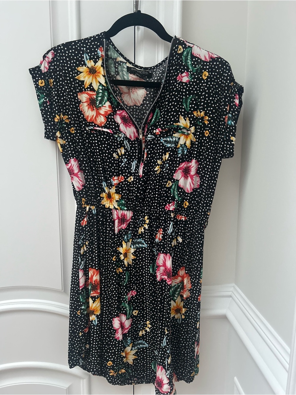 imPRESS Black Floral Midi Dress with Pink & Yellow Blooms